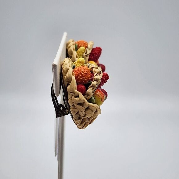 Vintage Western Germany Fruit Basket Clip-On Earrings - Picture 4 of 6